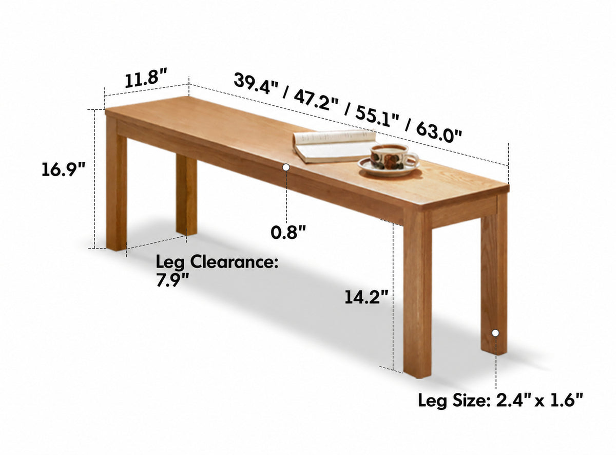 Scandinavian Wood Dining Bench BRICO Size Chart