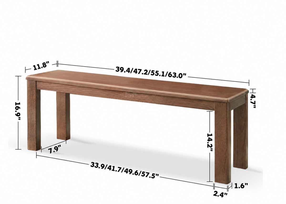 Japandi Wood Dining Bench AXEL Size Chart