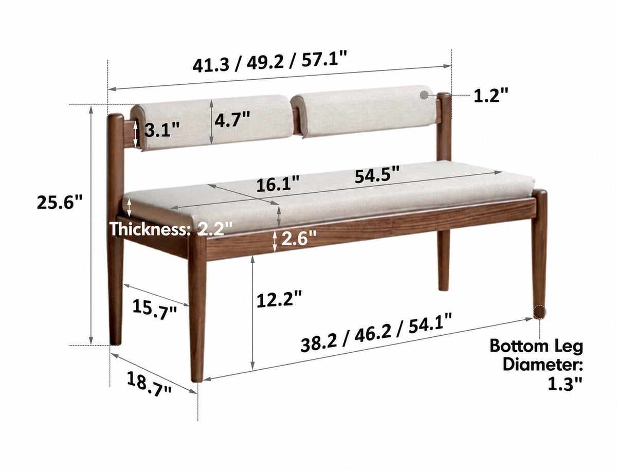 Japandi Oak Wood Mixed Weave Fabric Dining Bench PILLAR WALNUT Size Chart