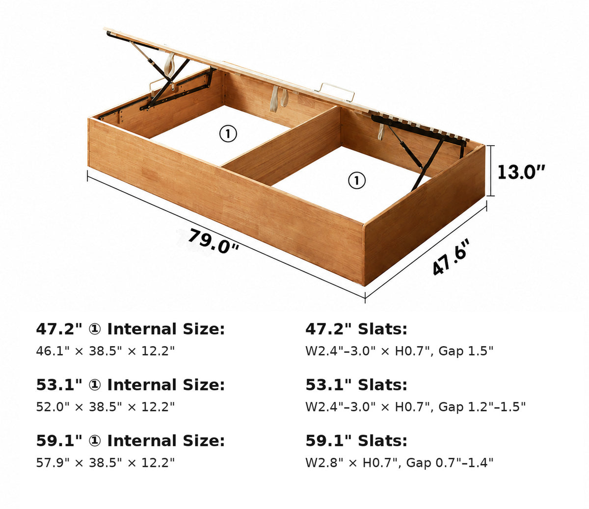 Scandinavian Rubber Wood Kids Storage Bed MIREO Size Chart