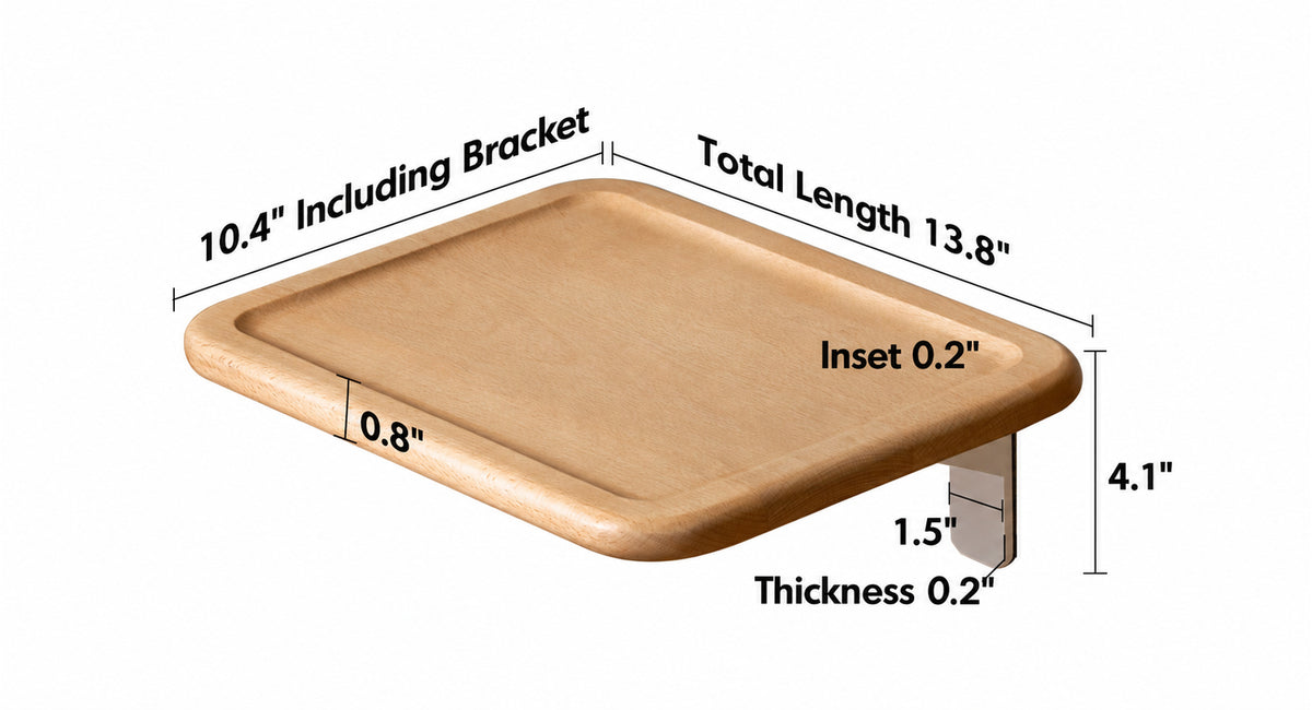 Scandinavian Beech Wood Bedside Floating Shelf PLENI Size Chart
