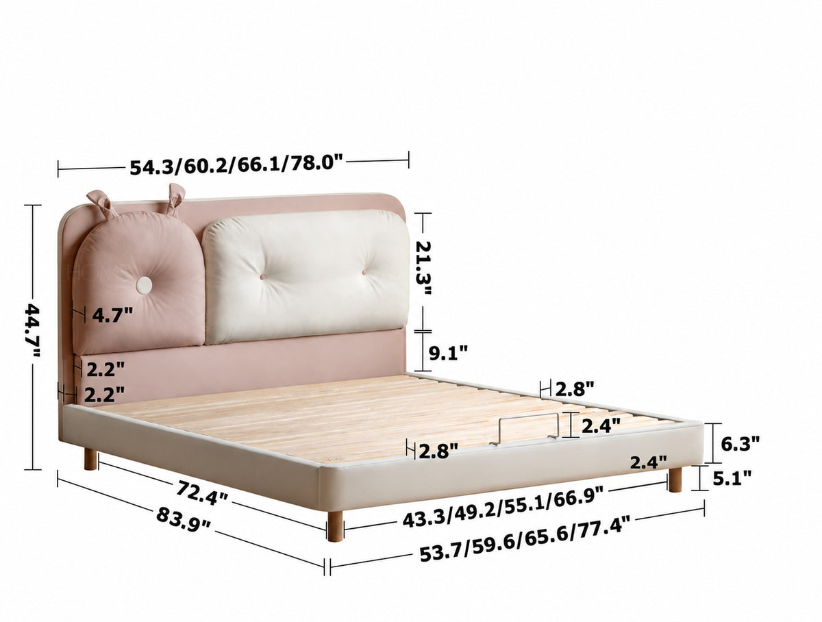 Cream Microfiber Leather Kids Bed ELORA Size Chart