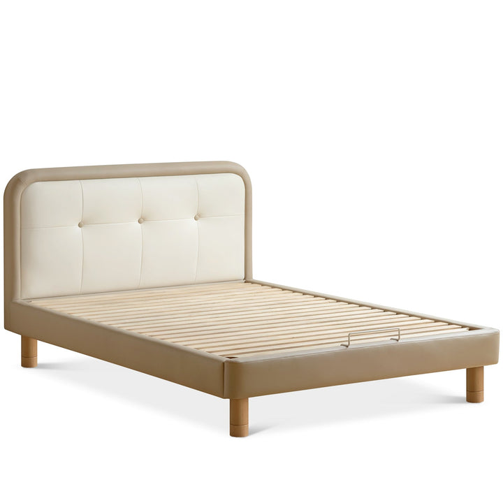 Modern microfiber leather kids bed cradle in white background.