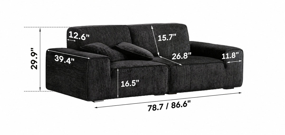 Minimalist Chenille Velvet Fabric 3 Seater Sofa TUFTY TIME Size Chart