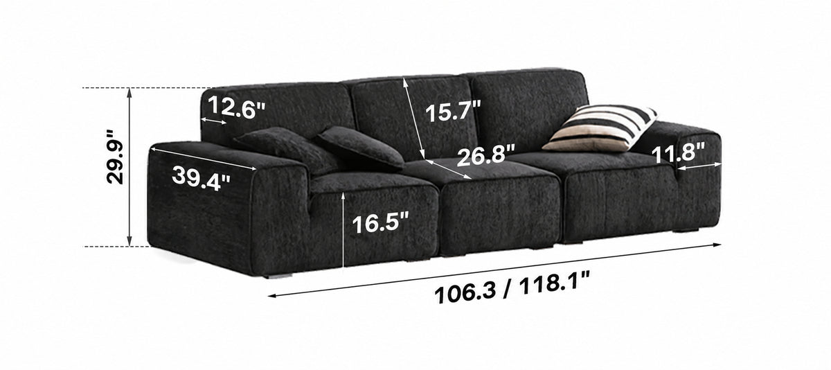 Minimalist Chenille Velvet Fabric 4 Seater Sofa TUFTY TIME Size Chart