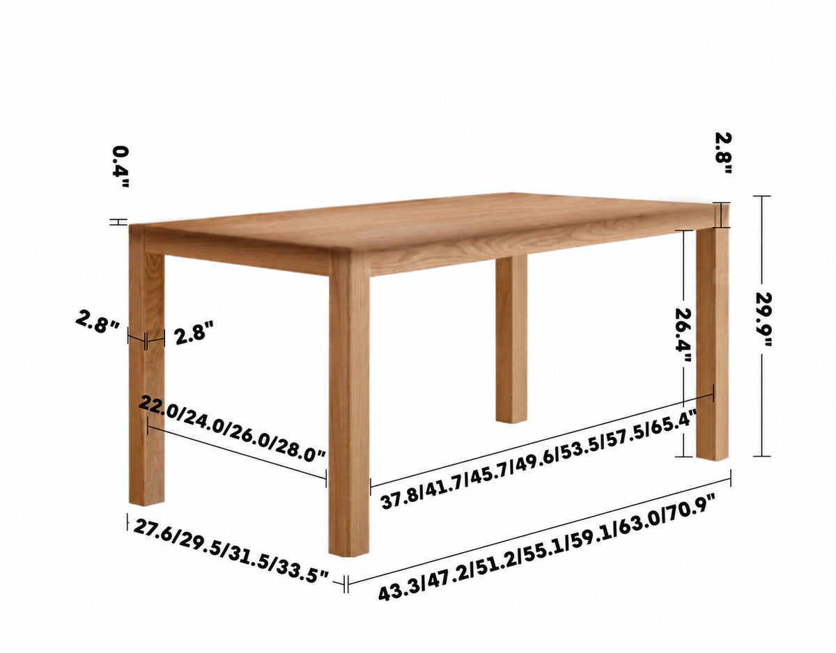 Scandinavian Oak Wood Dining Table ELM Size Chart