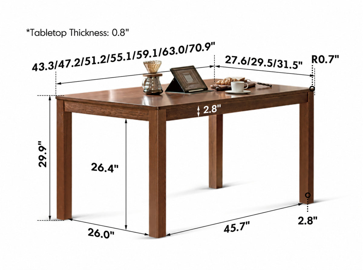 Japandi Oak Wood Dining Table WALDEN Size Chart