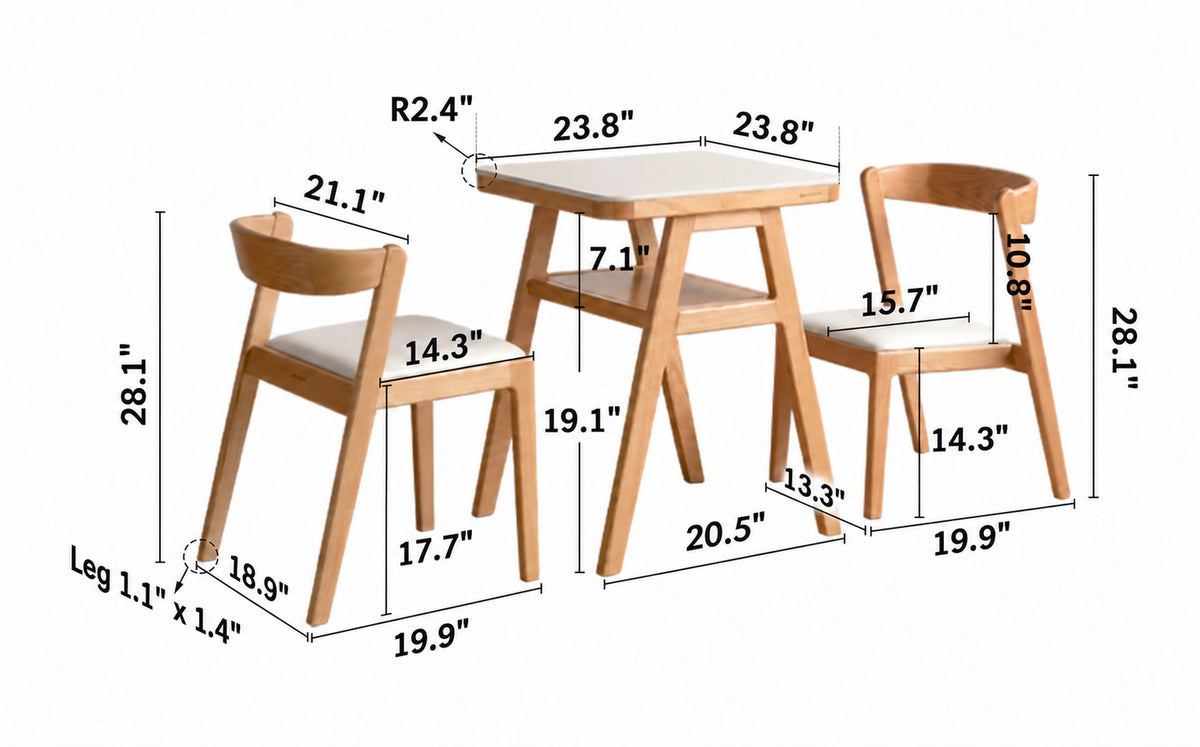 Scandinavian Oak Wood Sintered Stone Stackable Dining Table 3-IN-1 Set NOKI Size Chart