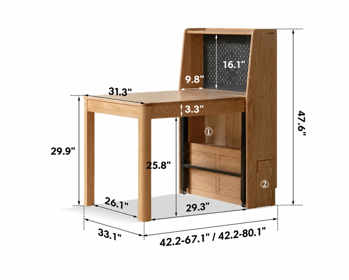 Scandinavian Oak Wood Extendable Dining Table With Shelf NEST Size Chart