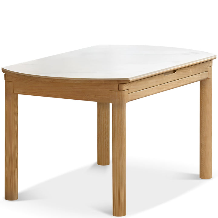 Scandinavian oak wood sintered stone extendable round dining table orbit environmental situation.