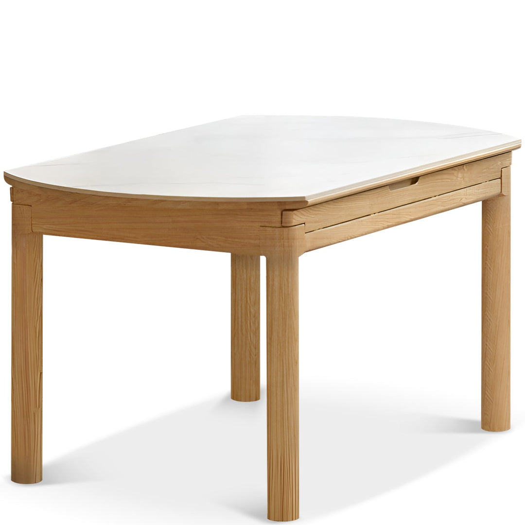 Scandinavian oak wood sintered stone extendable round dining table orbit situational feels.