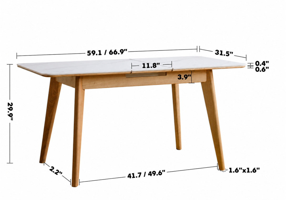 Scandinavian Oak Wood Sintered Stone Extendable Dining Table SHIFT Size Chart