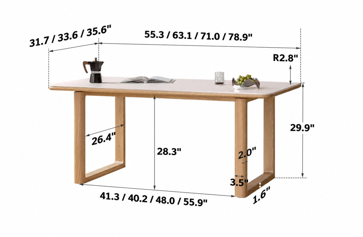Scandinavian Oak Wood Sintered Stone Dining Table ANCHOR Size Chart