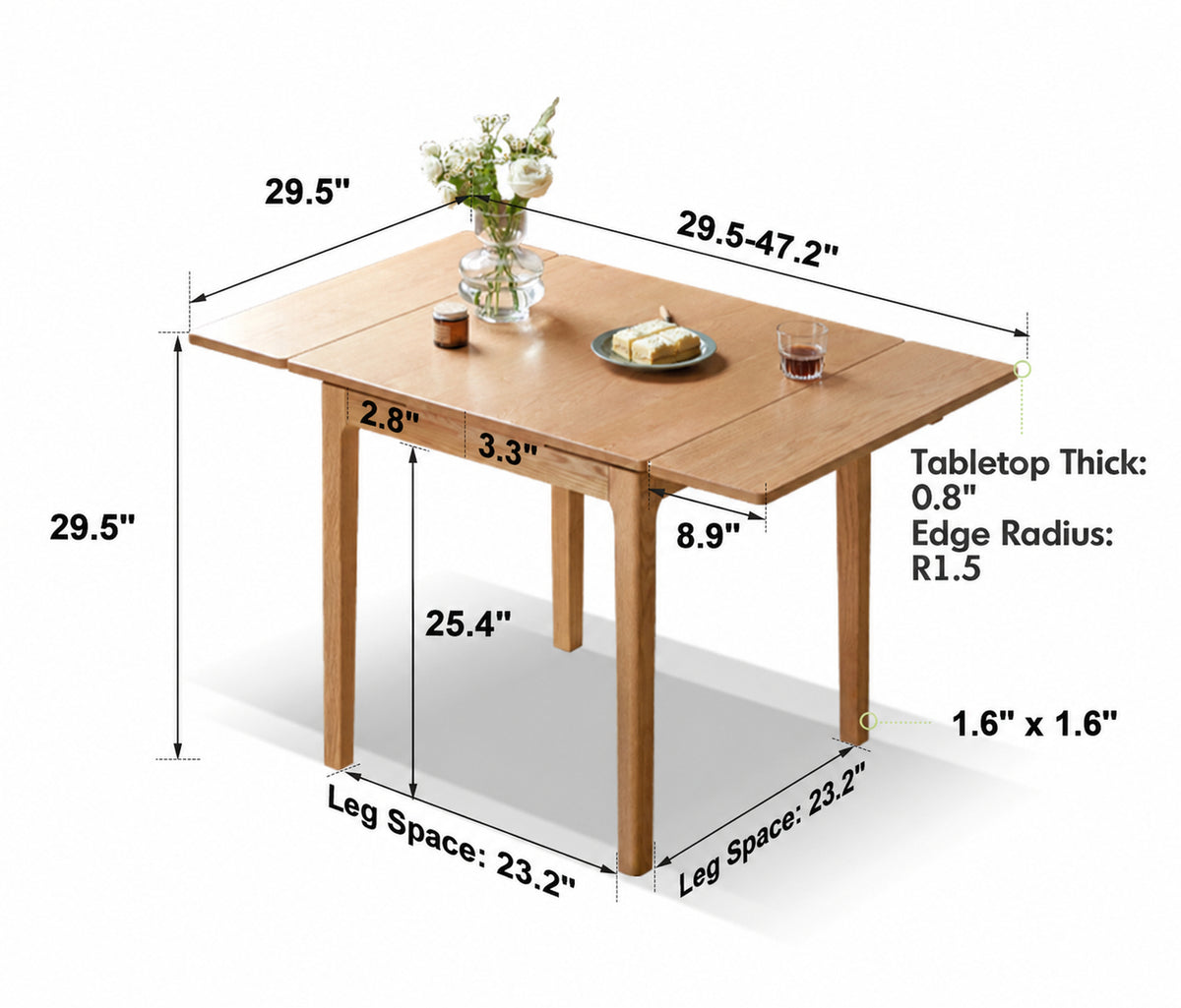 Scandinavian Oak Wood Extendable Dining Table EXTENDRA Size Chart