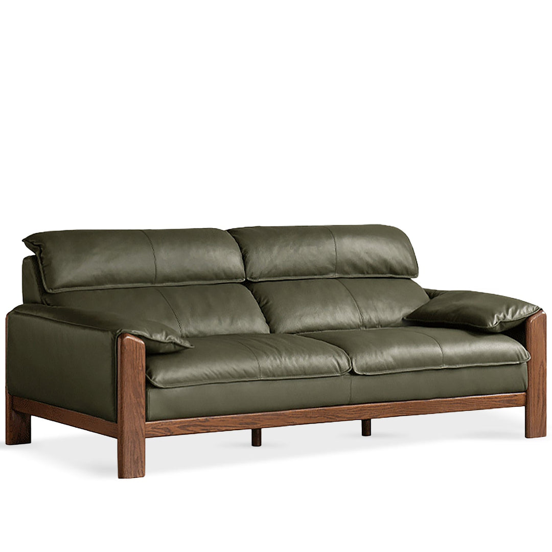 Japandi oak wood genuine leather 3 seater sofa kape conceptual design.