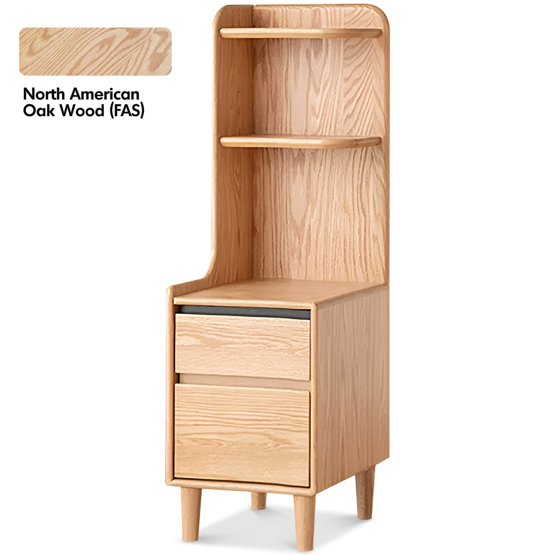 Scandinavian oak wood side table shelf luma in still life.
