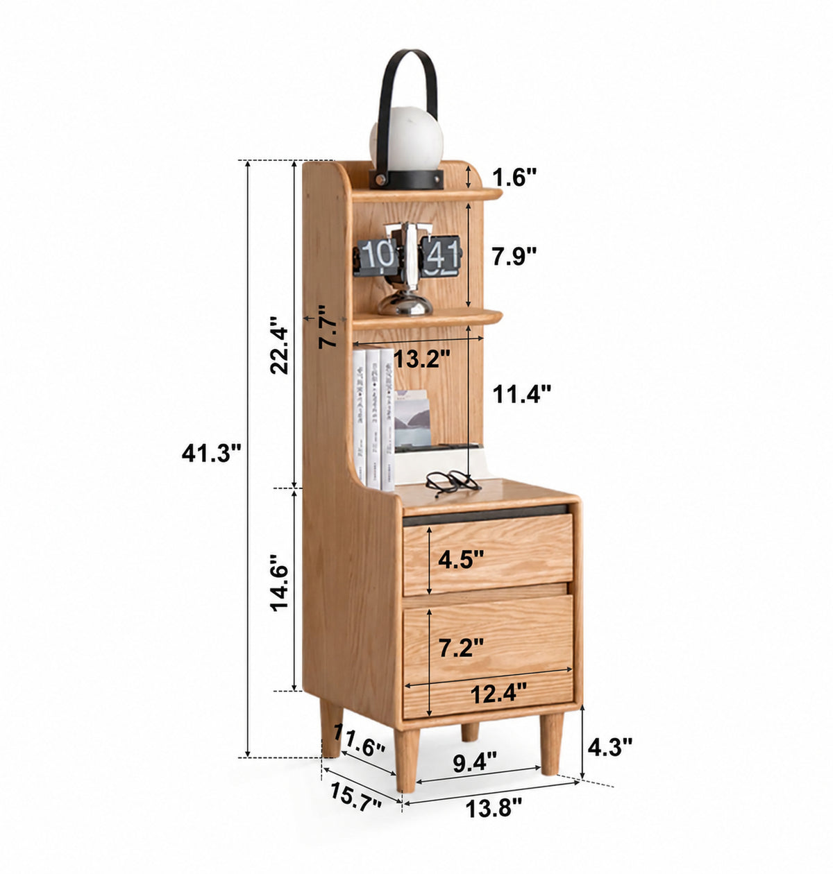 Scandinavian Oak Wood Side Table Shelf LUMA Size Chart