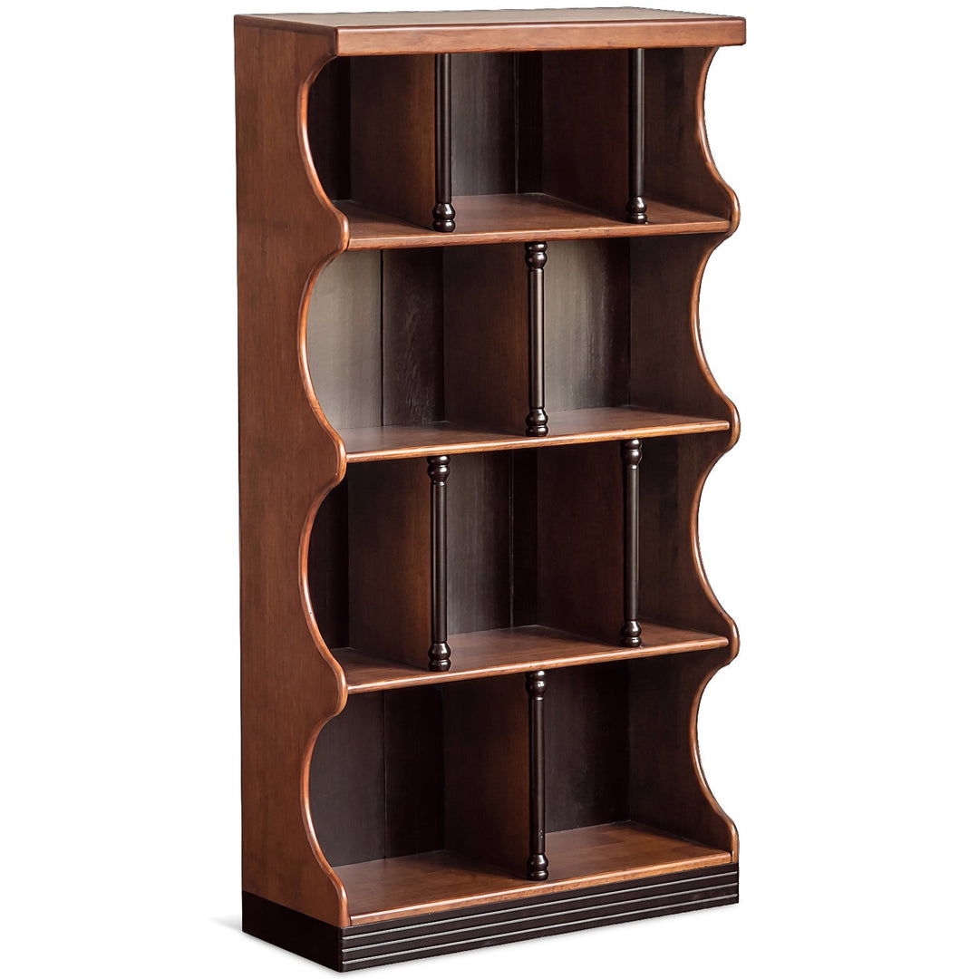 Vintage rubber wood bookshelf hadid in white background.