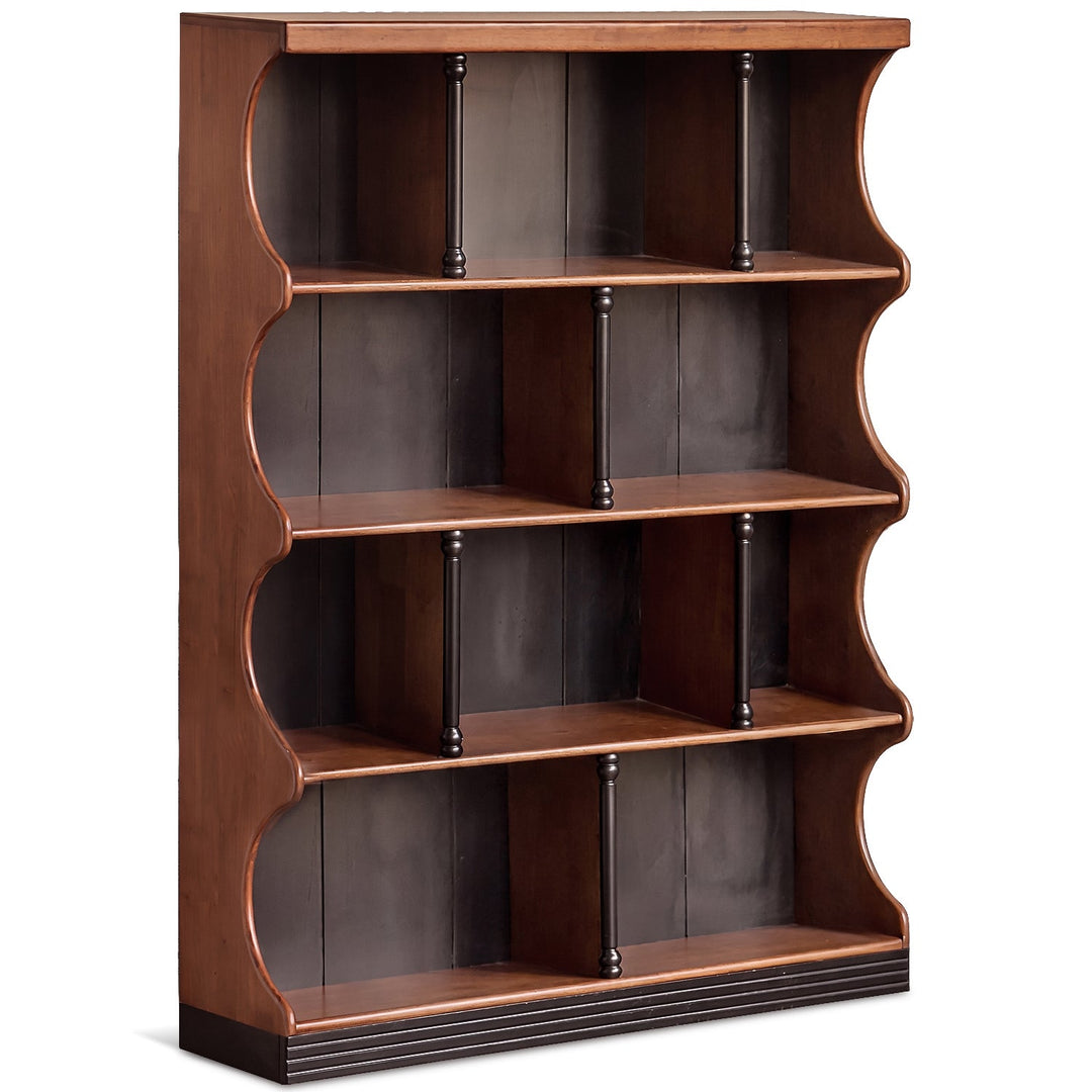 Vintage rubber wood bookshelf hadid layered structure.