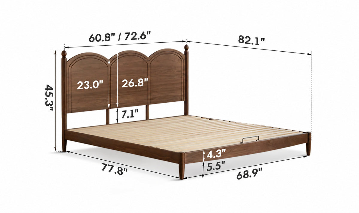 Vintage Walnut Wood Bed MIDSUMMER Size Chart