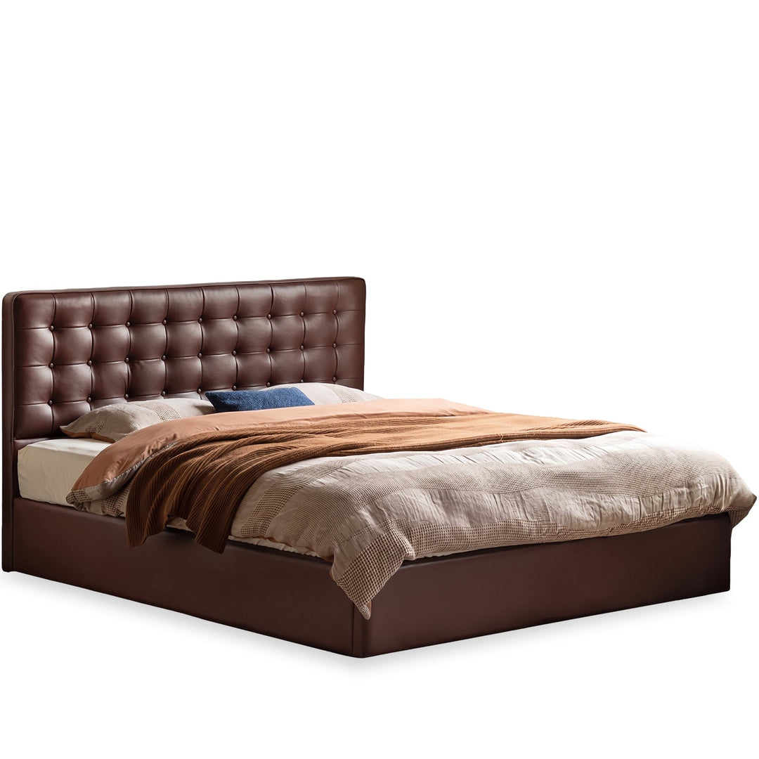 Vintage genuine leather storage bed waffle detail 2.