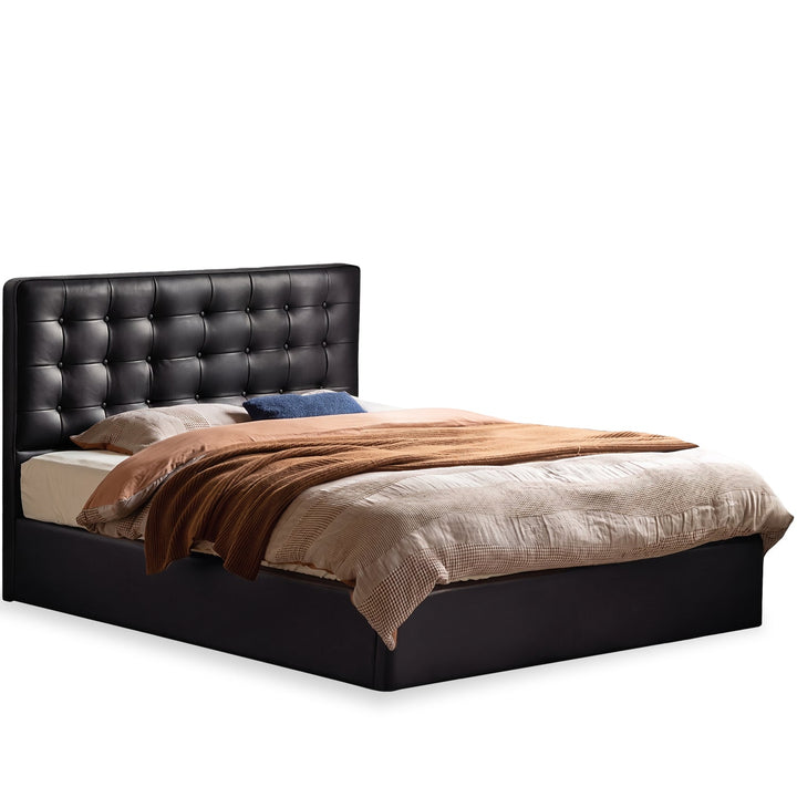 Vintage genuine leather storage bed waffle layered structure.