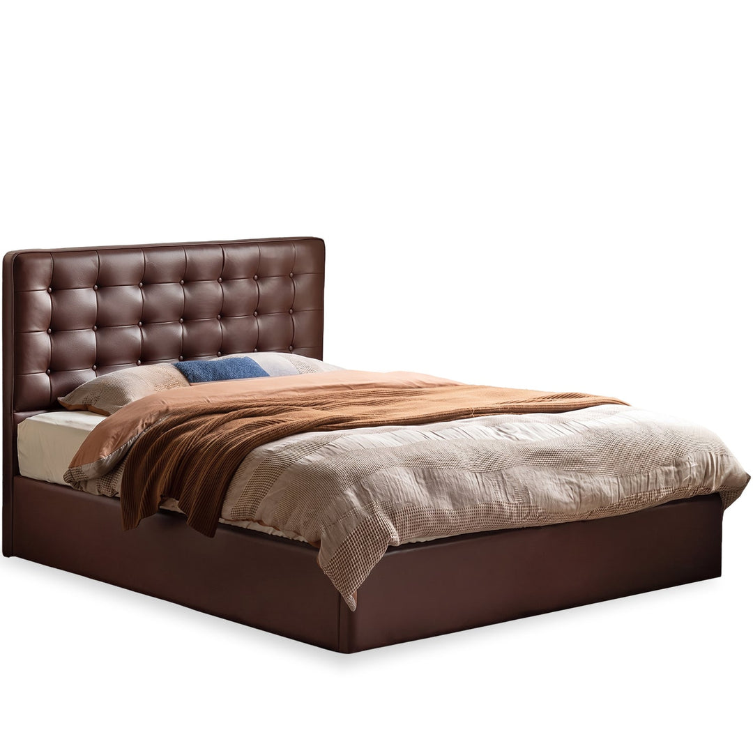 Vintage genuine leather storage bed waffle detail 1.