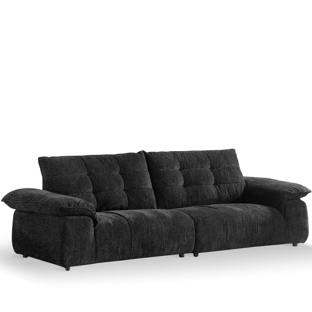 Cream chenille velvet fabric 4 seater sofa coconut in white background.