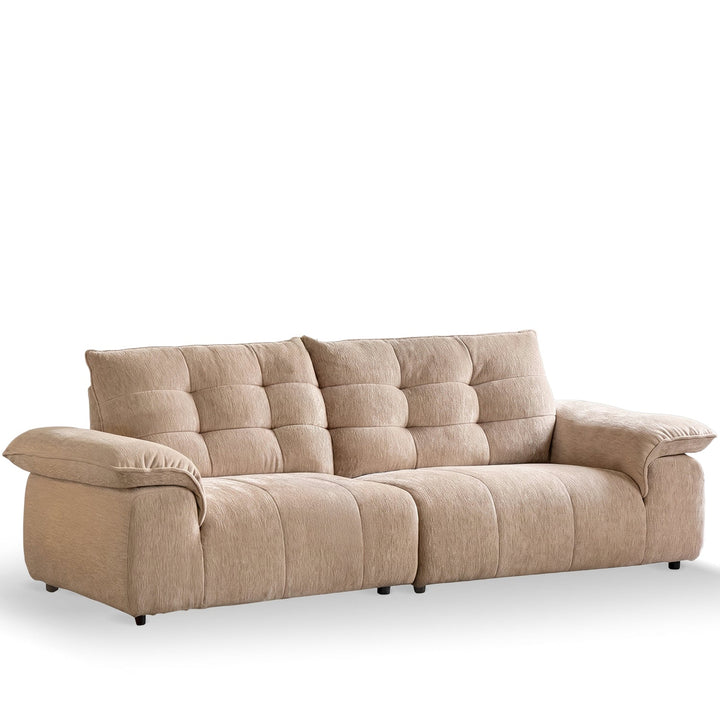 Cream chenille velvet fabric 4 seater sofa coconut layered structure.