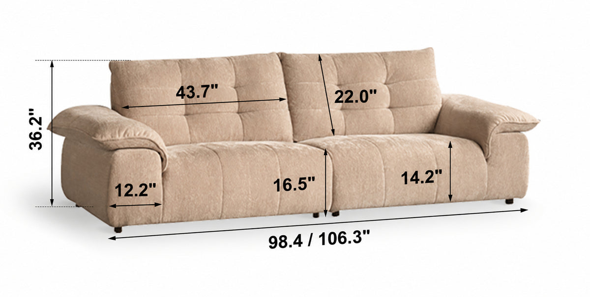 Cream Chenille Velvet Fabric 4 Seater Sofa COCONUT Size Chart