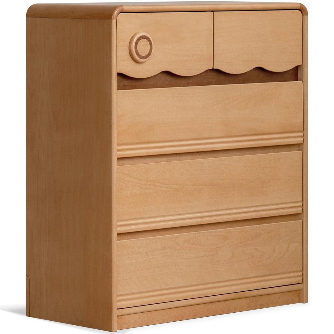 Scandinavian beech wood kids chest of drawers creamy layered structure.