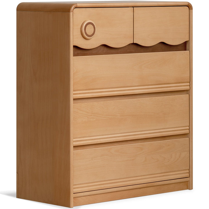 Scandinavian beech wood kids chest of drawers creamy layered structure.