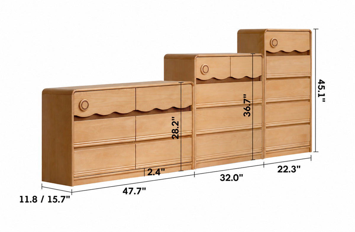 Scandinavian Beech Wood Kids Chest Of Drawers CREAMY Size Chart