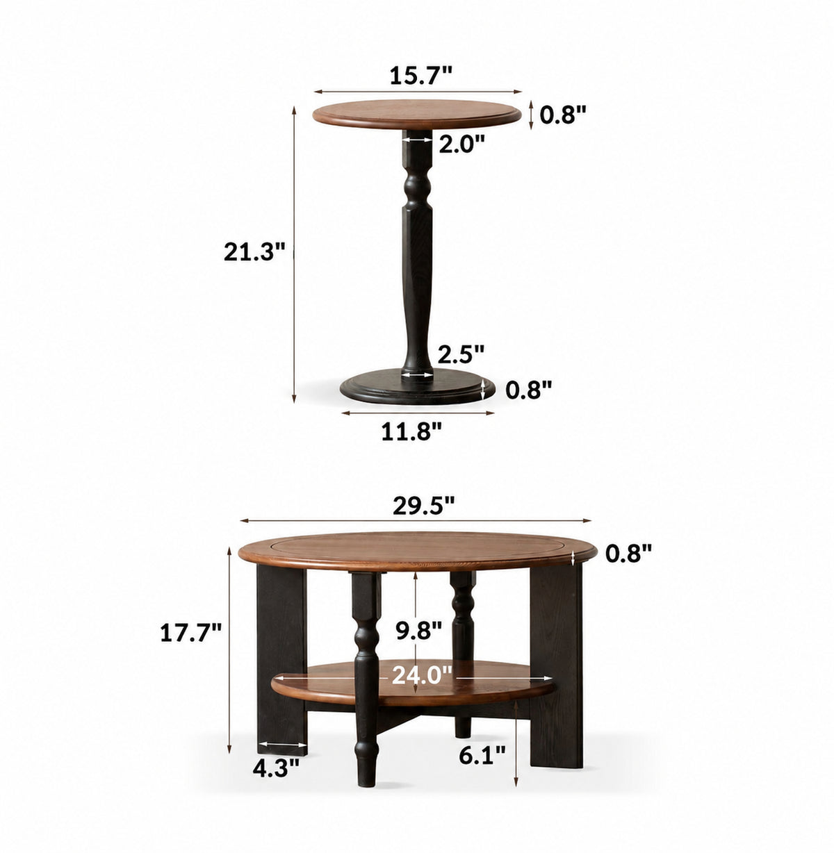 Japandi Ash Wood Coffee Table Set MONA Size Chart