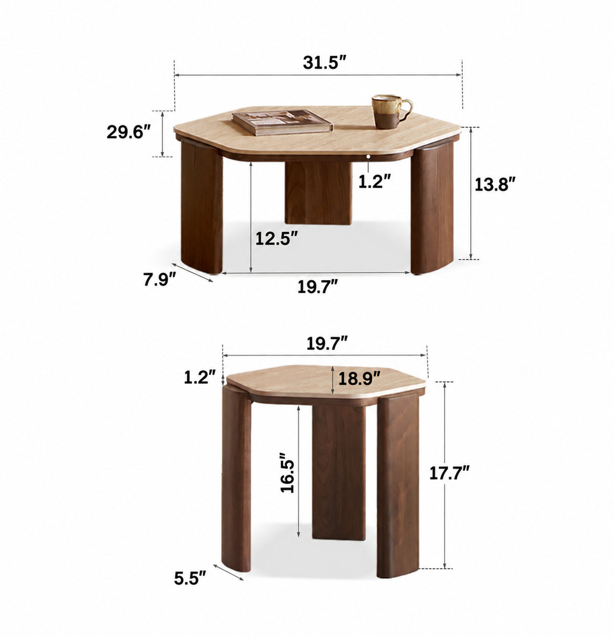 Japandi Sintered Stone Coffee Table Set SILENCE Size Chart