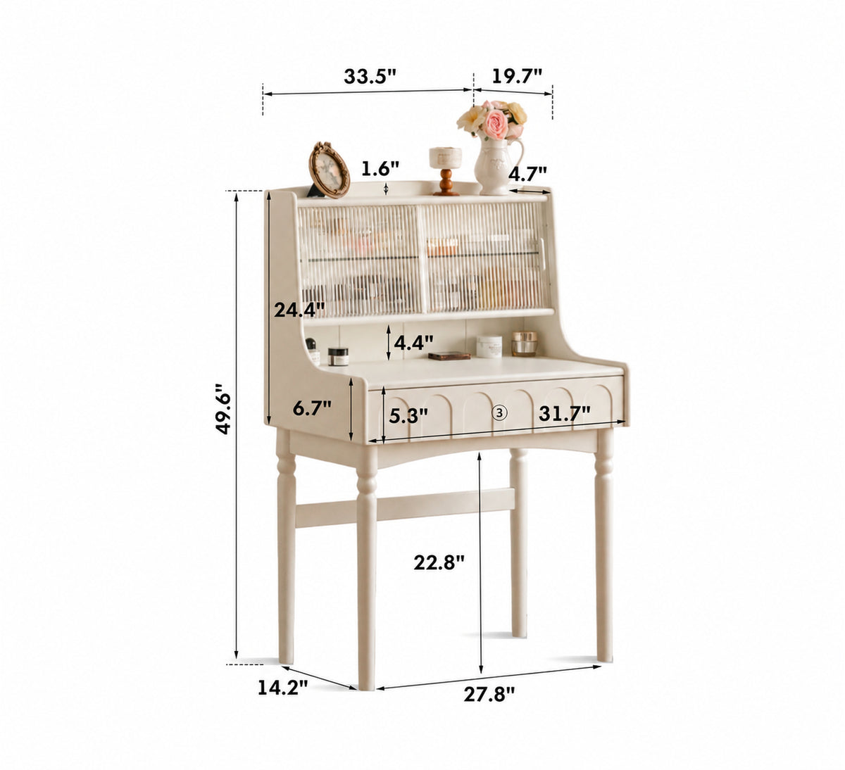 Vintage Rubber Wood Dressing Table ANNA Size Chart