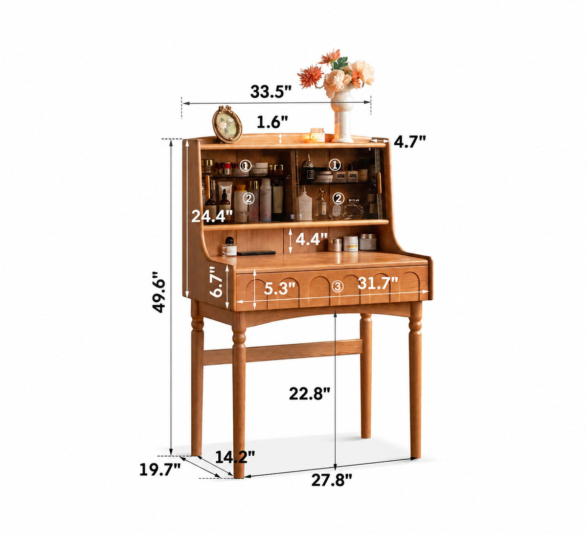Vintage Cherry Wood Dressing Table ANNA Size Chart