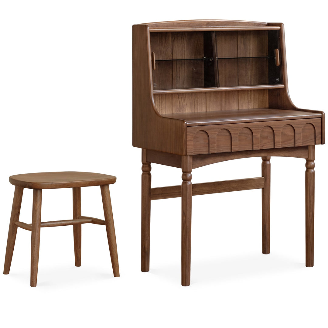 Japandi walnut wood dressing table anna in white background.