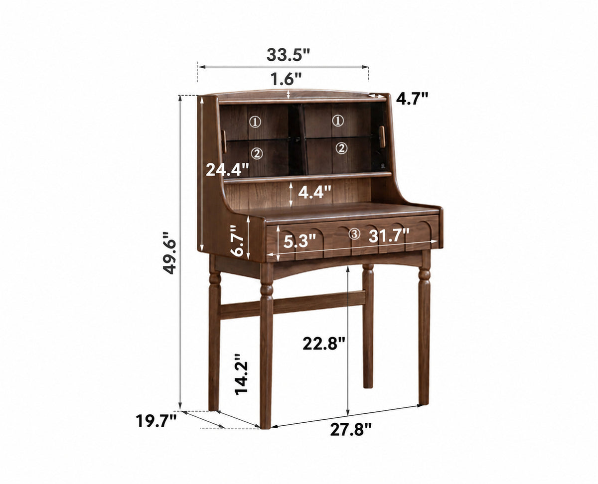 Japandi Walnut Wood Dressing Table ANNA Size Chart