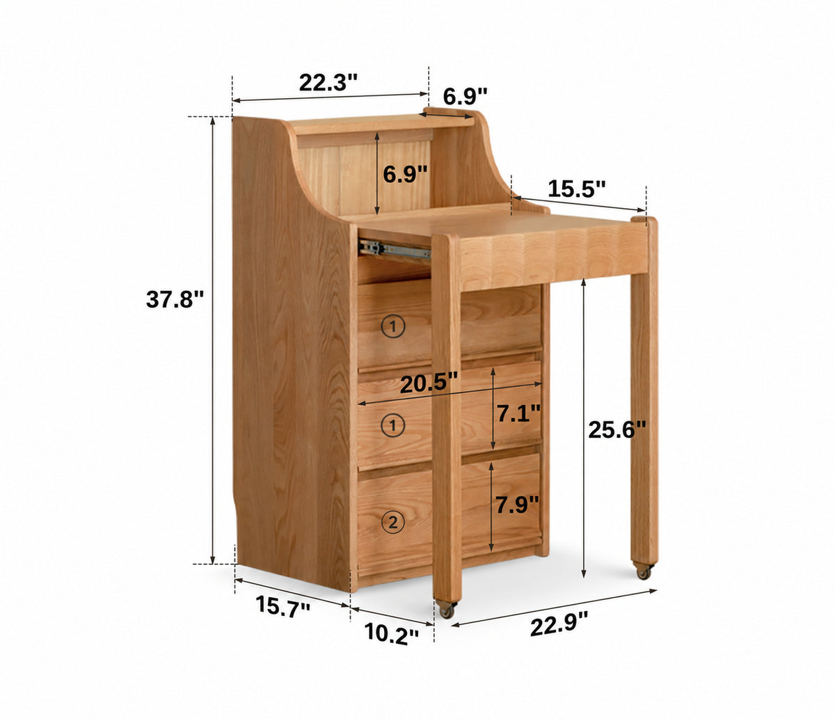 Scandinavian Oak Wood Extendable Dressing Table MAGICBOX Size Chart