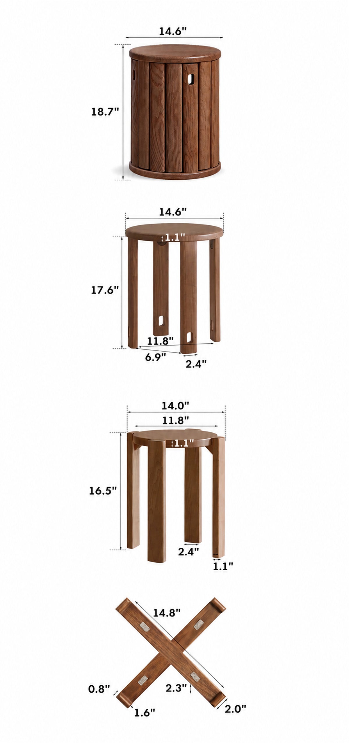 Japandi Rubber Wood Stackable Stool With Wheels FRIDAY Size Chart