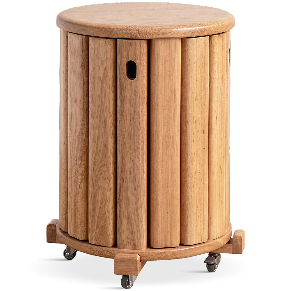 Scandinavian rubber wood stackable stool with wheels friday in white background.