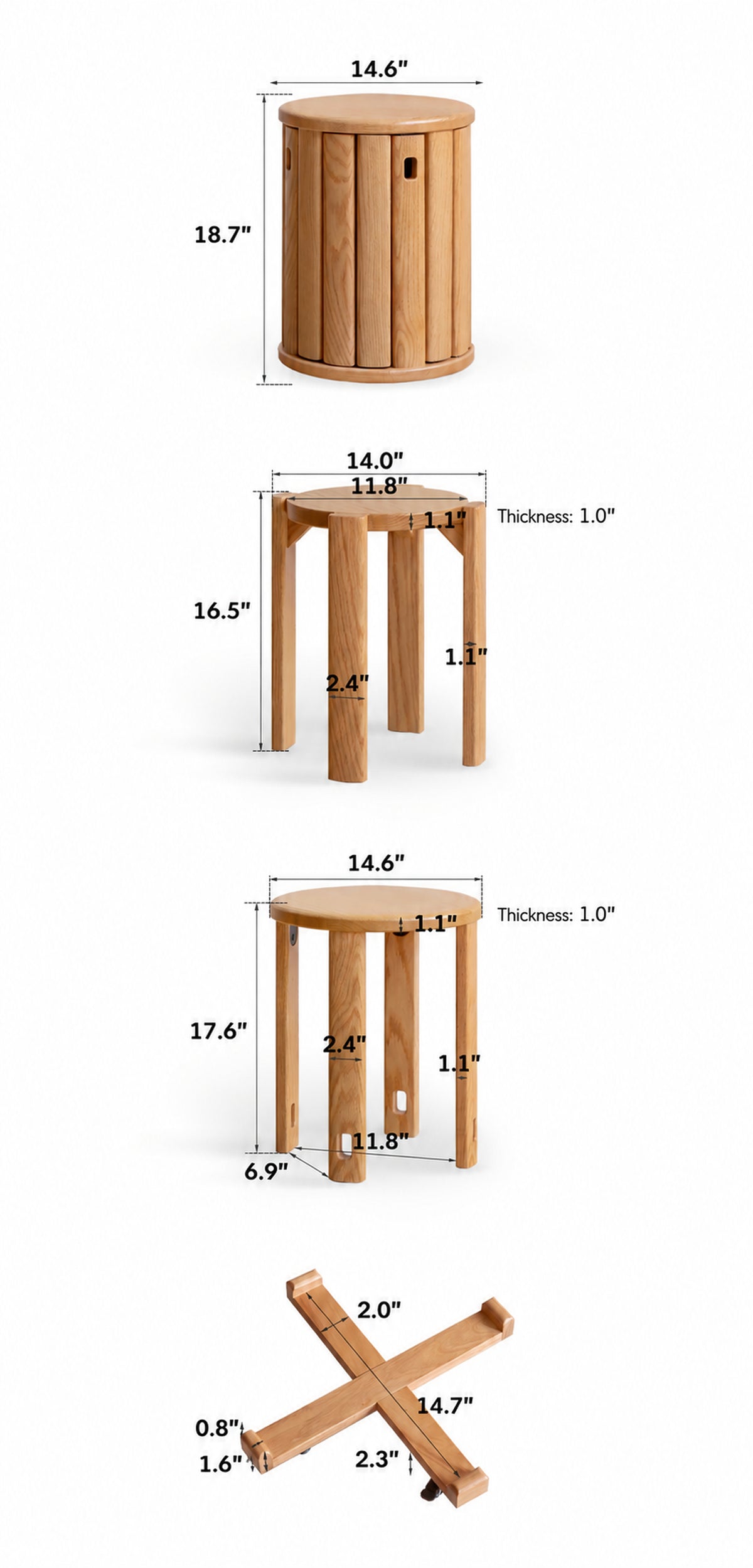 Scandinavian Rubber Wood Stackable Stool With Wheels FRIDAY Size Chart