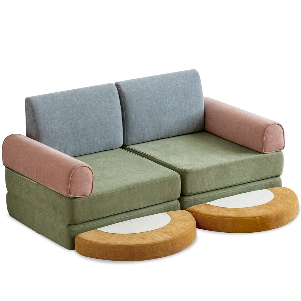 Contemporary chenille velvet fabric kids modular sofa block in white background.