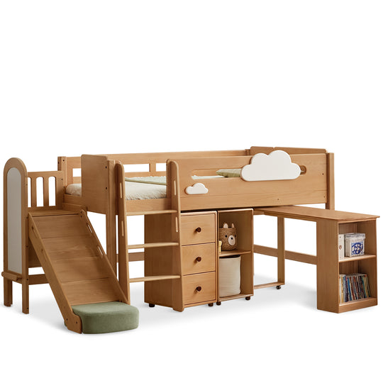 Scandinavian Beech Wood Kids Storage Bed With Slide And Study Desk CLOUD
