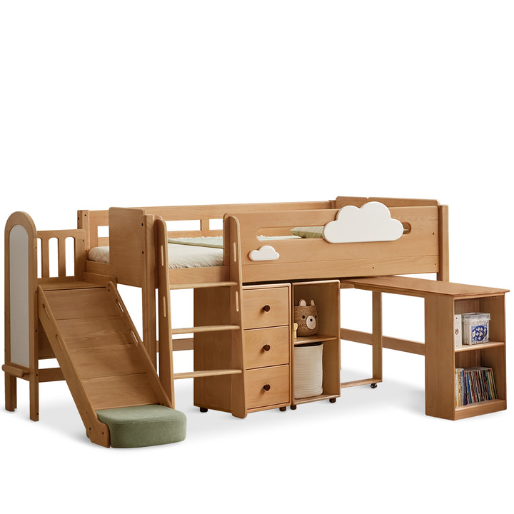 Scandinavian Beech Wood Kids Storage Bed With Slide And Study Desk CLOUD