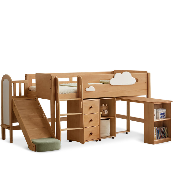 Scandinavian Beech Wood Kids Storage Bed With Slide And Study Desk CLOUD