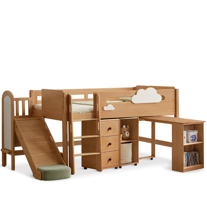 Scandinavian Beech Wood Kids Storage Bed With Slide And Study Desk CLOUD