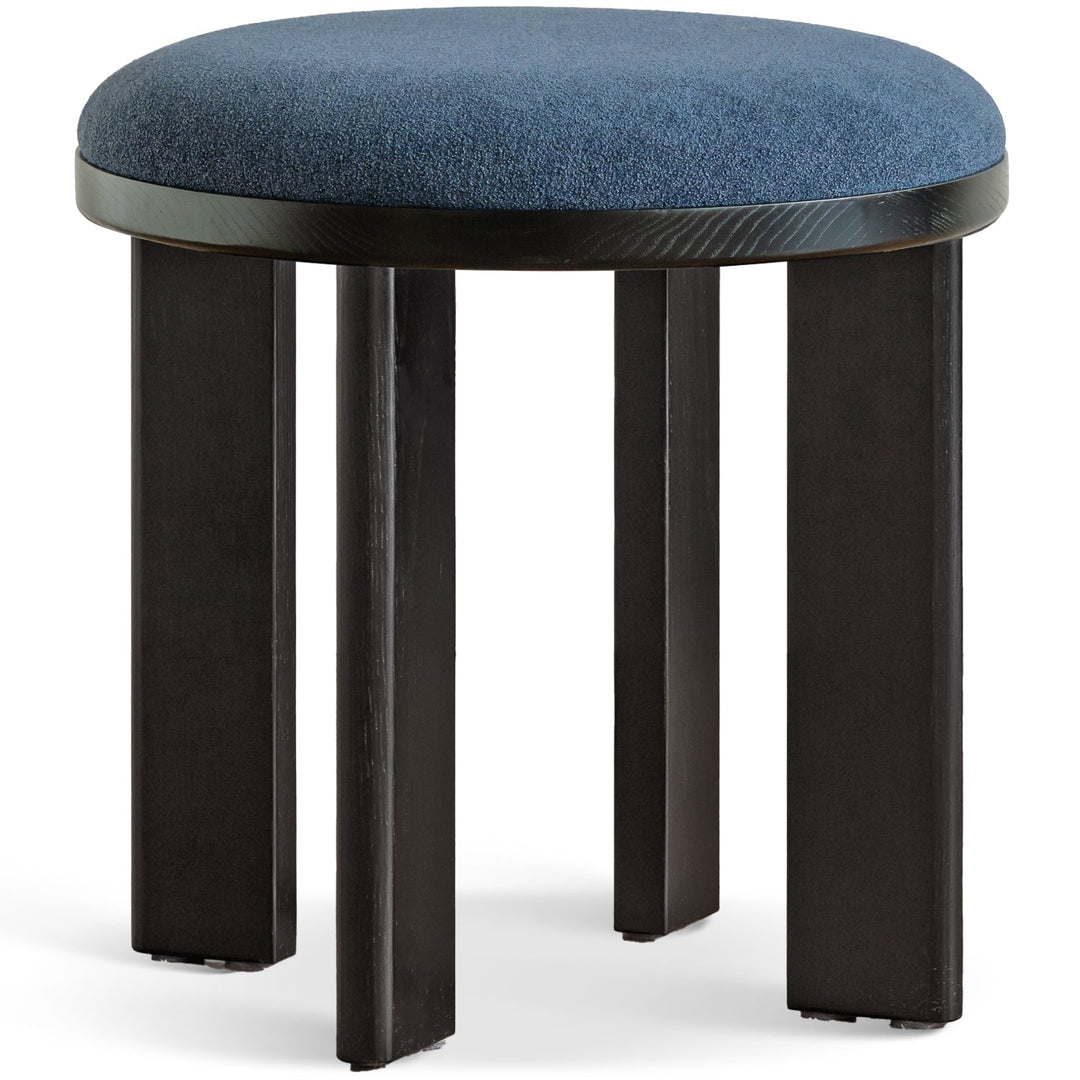 Bauhaus ash wood boucle fabric stool orbit in white background.