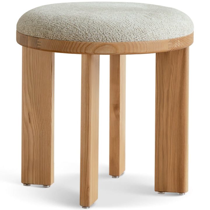 Bauhaus ash wood boucle fabric stool orbit detail 4.
